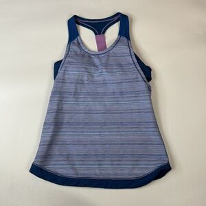 Ivivva By Lululemon Get Loud Tank Top Girls 14 Striped Blue Built In Bra
